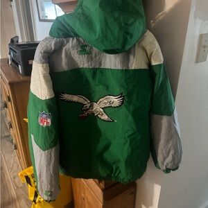 Eagles Vintage STARTER Green and Gray Puffer Jacket with Hood